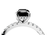 White gold Fancy Black Emerald Cut Diamond Solitaire Ring with Pavé Band and Four-Prong Setting_28