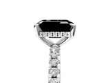 White gold Fancy Black Emerald Cut Diamond Solitaire Ring with Pavé Band and Four-Prong Setting_29