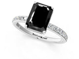 White gold Fancy Black Emerald Cut Diamond Solitaire Ring with Pavé Band and Hidden Halo_25