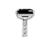 White gold Fancy Black Emerald Cut Diamond Solitaire Ring with Pavé Band and Hidden Halo_29
