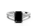 White gold Fancy Black Emerald Cut Diamond Solitaire Ring with Pavé Band and Prong Setting_12