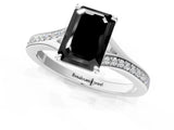 White gold Fancy Black Emerald Cut Diamond Solitaire Ring with Pavé Band and Prong Setting_13