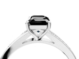 White gold Fancy Black Emerald Cut Diamond Solitaire Ring with Pavé Band and Prong Setting_16