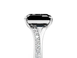 White gold Fancy Black Emerald Cut Diamond Solitaire Ring with Pavé Band and Prong Setting_17