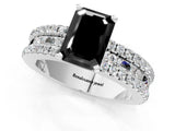 White gold Fancy Black Emerald Cut Diamond Solitaire Ring with Pavé and Channel Set Band_1