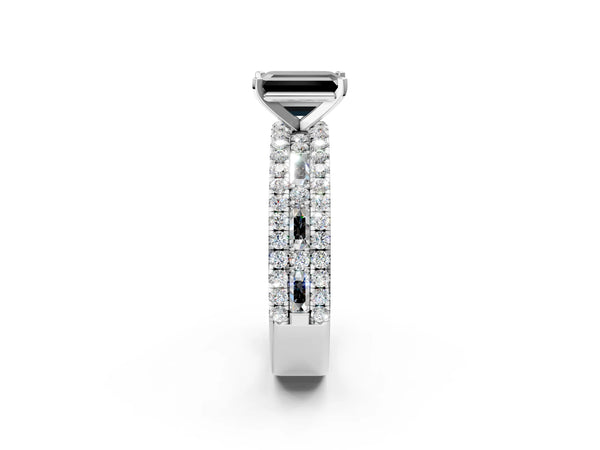 Platinum Emerald Cut Pave and Baguette Engagement Ring Setting for Black Center