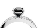 White gold Fancy Black Emerald Cut Diamond Solitaire Ring with Pavé and Channel Set Band_4