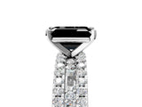 White gold Fancy Black Emerald Cut Diamond Solitaire Ring with Pavé and Channel Set Band_5