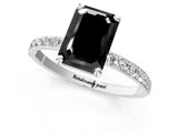 White gold Fancy Black Emerald Cut Diamond Solitaire Ring with Pave Band and Four Prong Setting_25