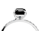 White gold Fancy Black Emerald Cut Diamond Solitaire Ring with Pave Band and Four Prong Setting_28