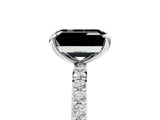 White gold Fancy Black Emerald Cut Diamond Solitaire Ring with Pave Band and Four Prong Setting_29