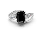 White gold Fancy Black Emerald Cut Diamond Solitaire Ring with Prong Setting and Twisted Pavé Band_12