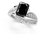 White gold Fancy Black Emerald Cut Diamond Solitaire Ring with Prong Setting and Twisted Pavé Band_13