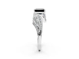 White gold Fancy Black Emerald Cut Diamond Solitaire Ring with Prong Setting and Twisted Pavé Band_14