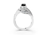 White gold Fancy Black Emerald Cut Diamond Solitaire Ring with Prong Setting and Twisted Pavé Band_15