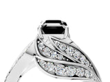 White gold Fancy Black Emerald Cut Diamond Solitaire Ring with Prong Setting and Twisted Pavé Band_16