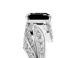 White gold Fancy Black Emerald Cut Diamond Solitaire Ring with Prong Setting and Twisted Pavé Band_17