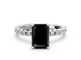 White gold Fancy Black Emerald Cut Diamond Solitaire Ring with Round  Pavé Band and Four-Prong Setting_60