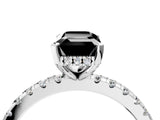 White gold Fancy Black Emerald Cut Diamond Solitaire Ring with Round  Pavé Band and Four-Prong Setting_70
