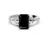 White gold Fancy Black Emerald Cut Diamond Solitaire Ring with Side Stones and Four-Prong Setting_36