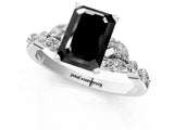 White gold Fancy Black Emerald Cut Diamond Solitaire Ring with Side Stones and Four-Prong Setting_37