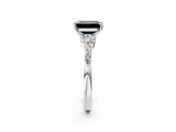 White gold Fancy Black Emerald Cut Diamond Solitaire Ring with Side Stones and Four-Prong Setting_38