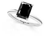 White gold Fancy Black Emerald Cut Diamond Solitaire Ring with Thin Band and Four-Prong Setting_1