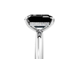 White gold Fancy Black Emerald Cut Diamond Solitaire Ring with Thin Band and Four-Prong Setting_5