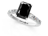White gold Fancy Black Emerald Cut Diamond Solitaire with Side Baguettes and Channel Set Band_1