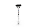 White gold Fancy Black Emerald Cut Diamond Solitaire with Side Baguettes and Channel Set Band_2