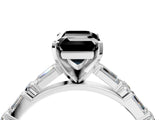 White gold Fancy Black Emerald Cut Diamond Solitaire with Side Baguettes and Channel Set Band_4