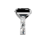 White gold Fancy Black Emerald Cut Diamond Solitaire with Side Baguettes and Channel Set Band_5