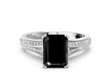 White gold Fancy Black Emerald Cut Diamond Split Shank Engagement Ring with Pavé Band