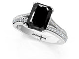 White gold Fancy Black Emerald Cut Diamond Split Shank Engagement Ring with Pavé Band_1
