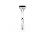White gold Fancy Black Emerald Cut Diamond Three-Stone Engagement Ring with Prong Setting and Pavé Band_2