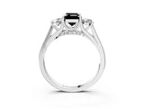 White gold Fancy Black Emerald Cut Diamond Three-Stone Engagement Ring with Prong Setting and Pavé Band_3