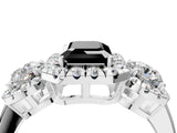 White gold Fancy Black Emerald Cut Diamond Three-Stone Halo Ring with Prong Setting and Pavé Accents_4