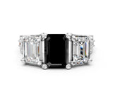 White gold Fancy Black Emerald Cut Diamond Three-Stone Ring with Channel Set Band and Four-Prong Setting_24