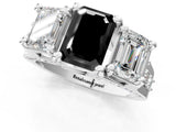 White gold Fancy Black Emerald Cut Diamond Three-Stone Ring with Channel Set Band and Four-Prong Setting_25