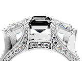 White gold Fancy Black Emerald Cut Diamond Three-Stone Ring with Channel Set Band and Four-Prong Setting_28