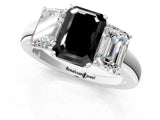 White gold Fancy Black Emerald Cut Diamond Three-Stone Ring with Four-Prong Setting and Classic Band_1