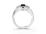 White gold Fancy Black Emerald Cut Diamond Three-Stone Ring with Four-Prong Setting and Classic Band_3