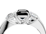 White gold Fancy Black Emerald Cut Diamond Three-Stone Ring with Four-Prong Setting and Classic Band_4