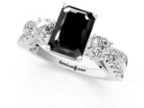 White gold Fancy Black Emerald Cut Diamond Three-Stone Ring with Pavé Split Shank and Four-Prong Setting_1