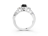 White gold Fancy Black Emerald Cut Diamond Three-Stone Ring with Pavé Split Shank and Four-Prong Setting_3