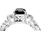 White gold Fancy Black Emerald Cut Diamond Three-Stone Ring with Pavé Split Shank and Four-Prong Setting_4