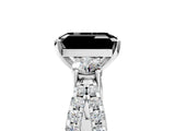 White gold Fancy Black Emerald Cut Diamond Three-Stone Ring with Pavé Split Shank and Four-Prong Setting_5