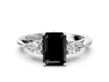 White gold Fancy Black Emerald Cut Diamond Three-Stone Ring with Pear  Side Stones and Prong Setting_72