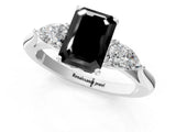 White gold Fancy Black Emerald Cut Diamond Three-Stone Ring with Pear  Side Stones and Prong Setting_73