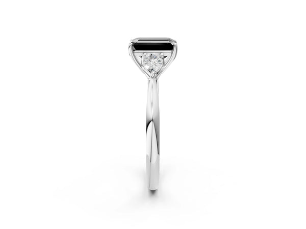 Platinum Emerald Cut Three Stone Pear Side Engagement Ring Setting for Black Center